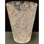 A large 20th century Thistle pattern cut glass vase, tapering cylindrical body, unmarked, 32cm high,