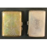 A George IV silver cigarette case, Birmingham, 1918; another 1921, 4.94oz (2)