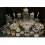 Glassware - a pair of 19th century hand engraved globular decanters, blown stoppers; large shop