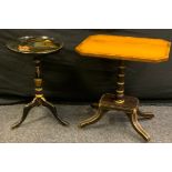 A reproduction occasional table, cantered rectangular top, turned support, 50cm high, 46cm wide,
