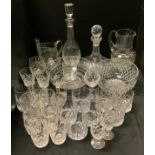 Cut glass whisky tumblers; decanters jugs; etc