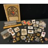 Cap badges, military buttons, commemorative coins; silver 3d; etc