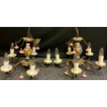Lighting - a pair of Italian floral pottery and glass chandeliers