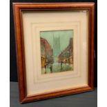 Michael Crawley, Wet Day, Irongate, Derby, signed, watercolour, titled to verso, 17cm x 13cm.