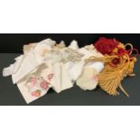 Textiles - Edwardian and later embroidered linens, tablecloths, napkins, tie backs etc.