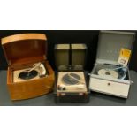 A Garrard Schedule 58200 portable record player, built-in speakers, textured case; others Garrard