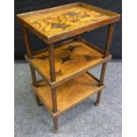 An unusual Aesthetic Movement three tier rectangular elm occasional table, decorated in relief
