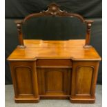 A Victorian mahogany large chiffonier or sideboard, shaped half gallery mirror back, inverted