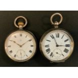 An early 20th century Omega silver cased open face pocket watch, bold Roman numerals, minute
