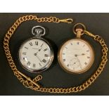 Watches - a Thomas Russell of Liverpool gold plated open face pocket watch on chain; another