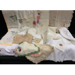 Textiles, & Linens - table clothes, embroidered napkins inc Royal Engineers, gloves,