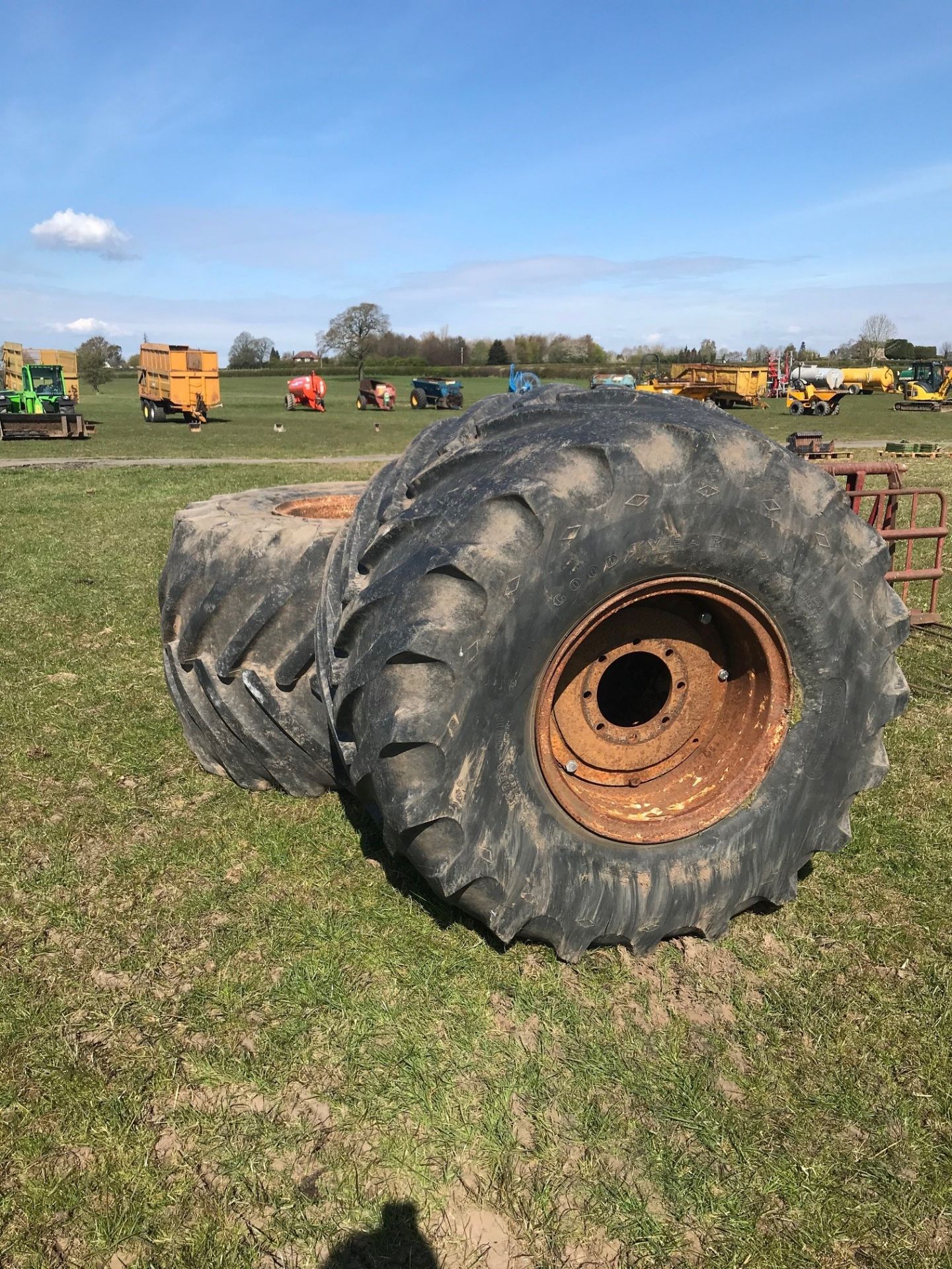 2 x Goodyear 66 x 43.00 - 25 NHS 8 stud wheels & tyres