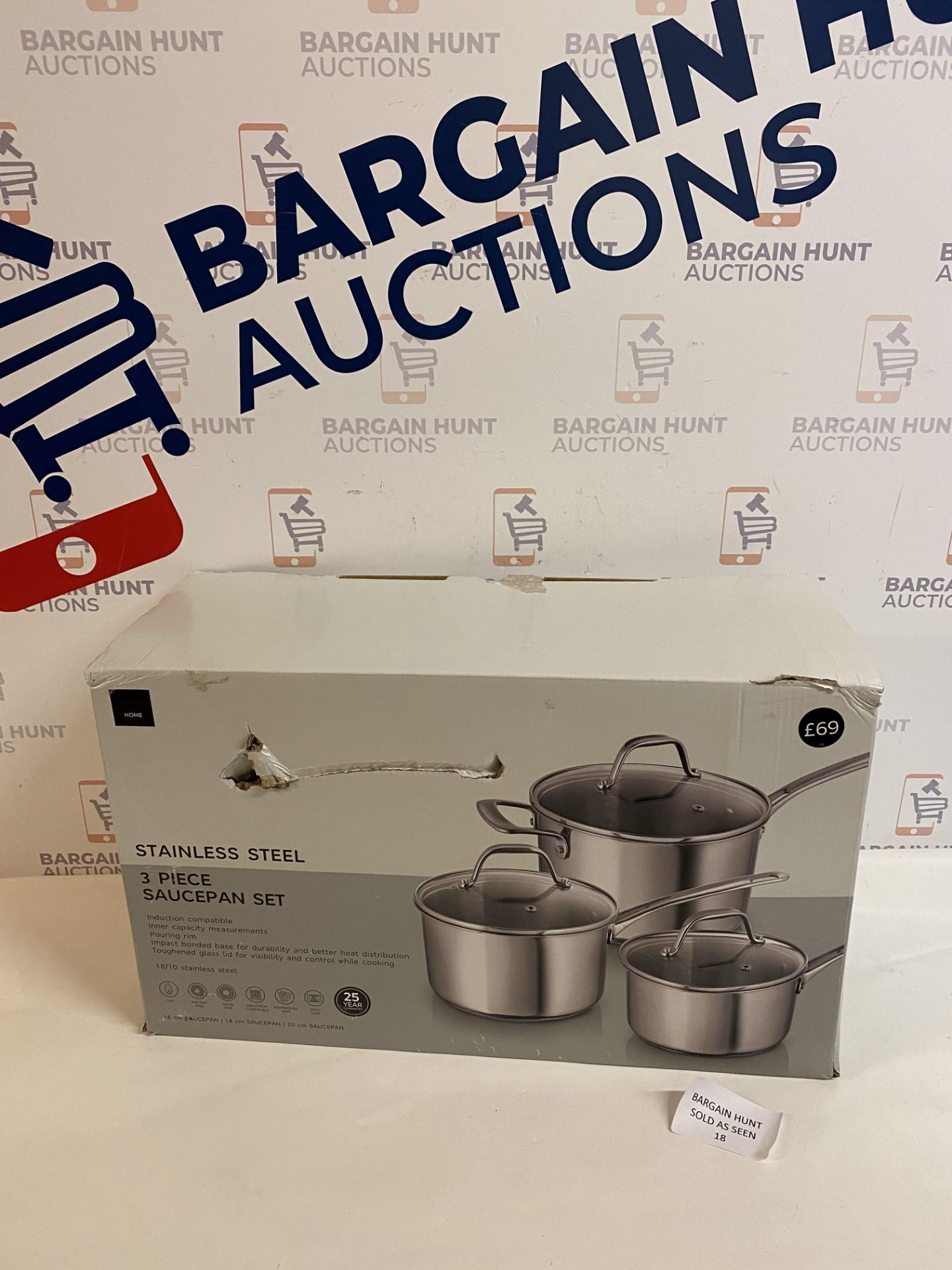 Stainless Steel 3 Piece Saucepan Set, RRP £69