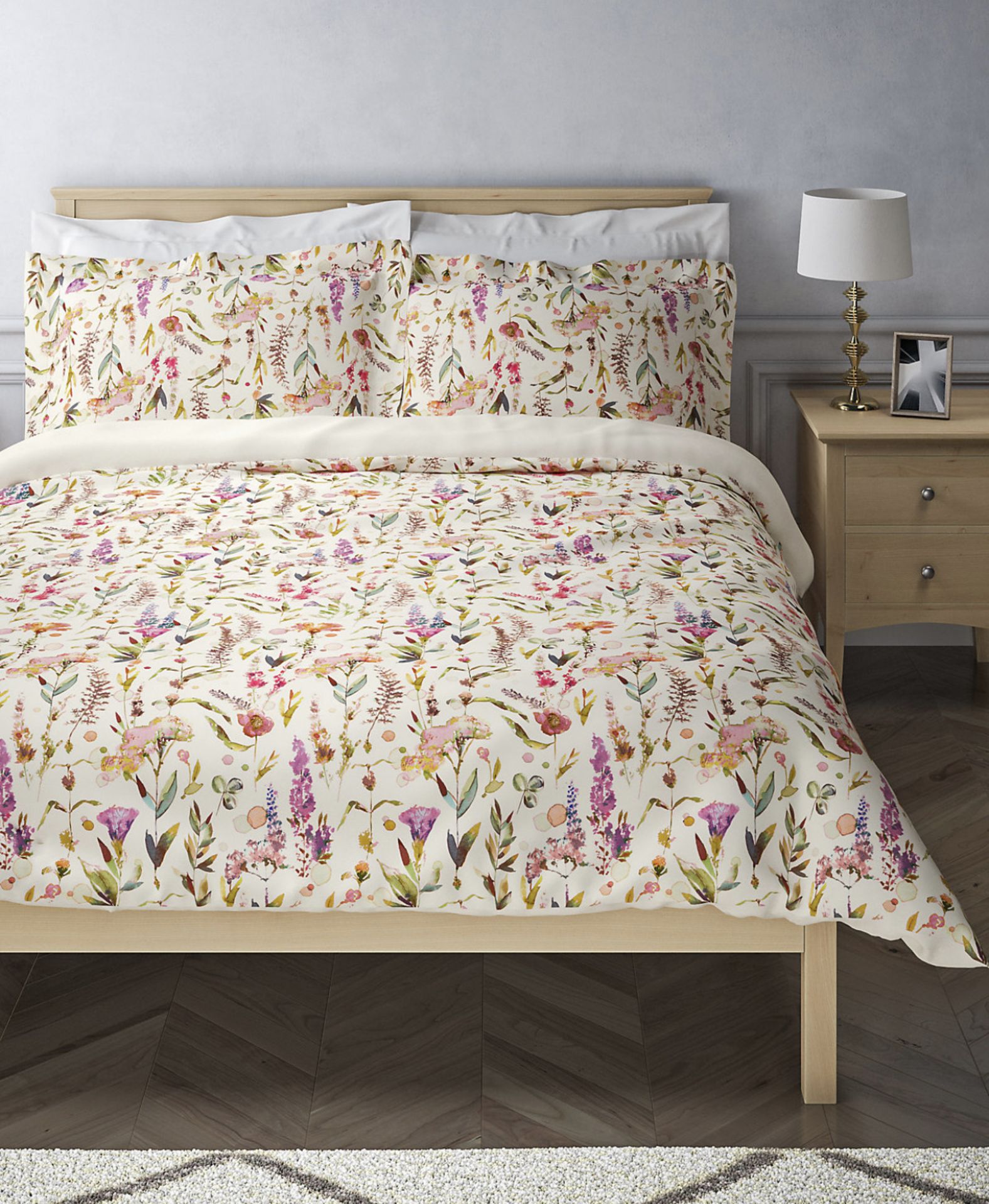 Pure Cotton Floral Sateen Bedding Set, Double RRP £59