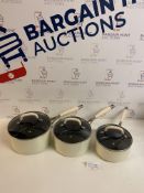 Set of 3 Non Stick Saucepans with Glass Lids (some signs of use, see image)