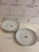 Set of 4 Porcelain Plant Print Pasta Bowls