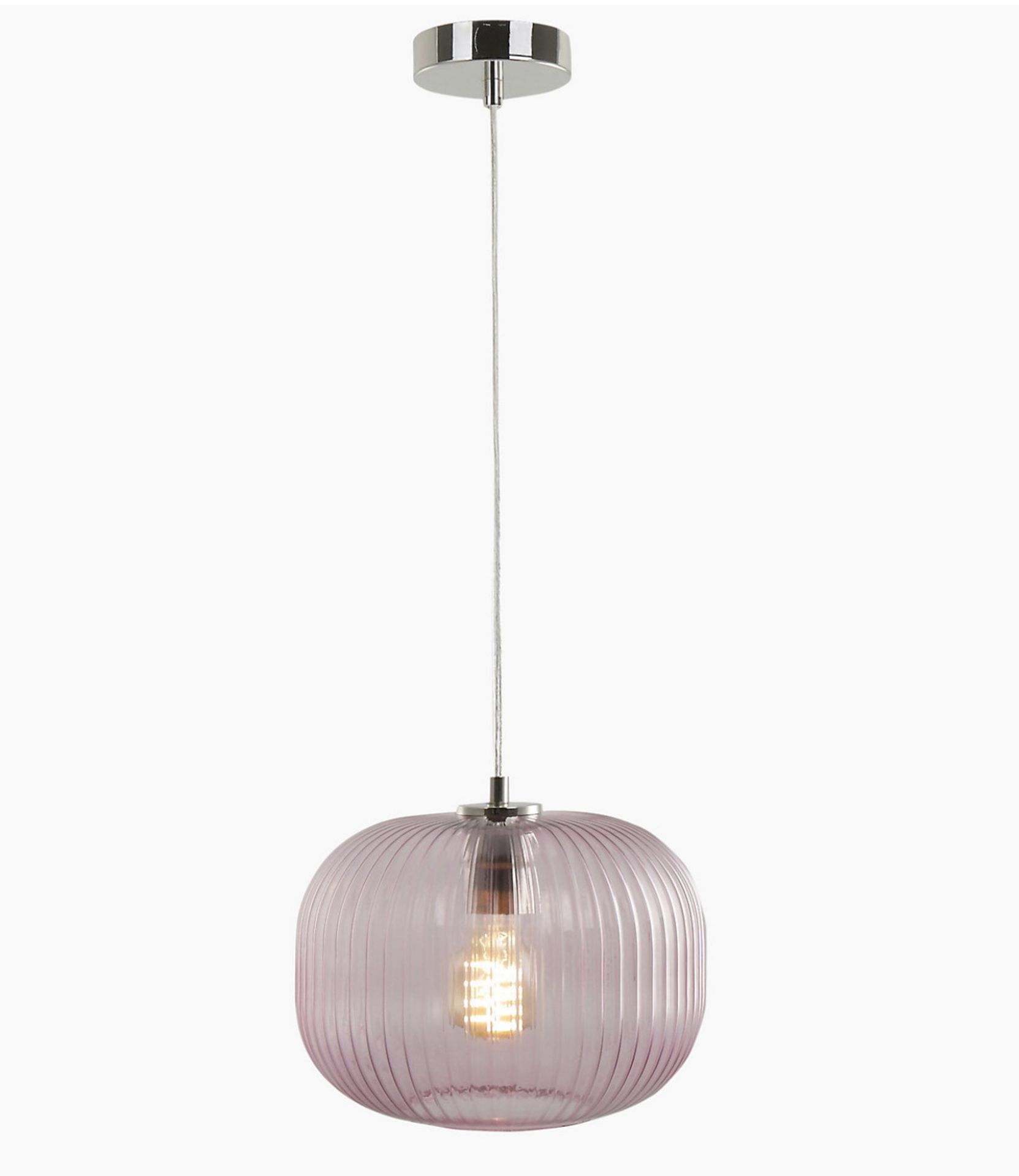 Ribbed Glass Ball Pendant Light, Pink RRP £85