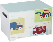 Vehicles Kids Toy Box - Childrens Bedroom Storage Chest with Bench Lid by HelloHome