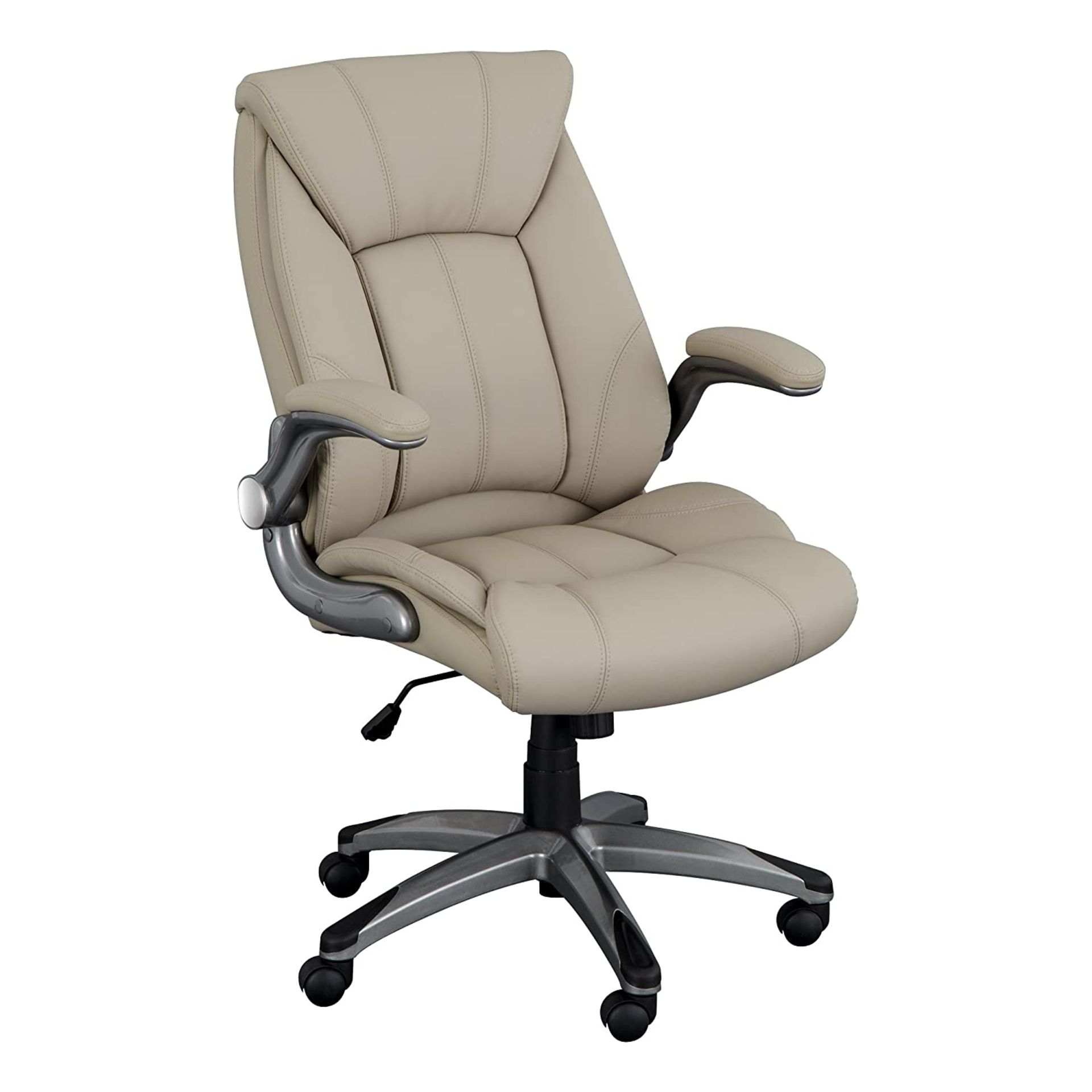 Premium PU-Leather High Back Executive Office Desk Chair with Flip-Up Arms, Champagne