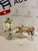 Artificial Flowers in Glass Vase, Set of 3