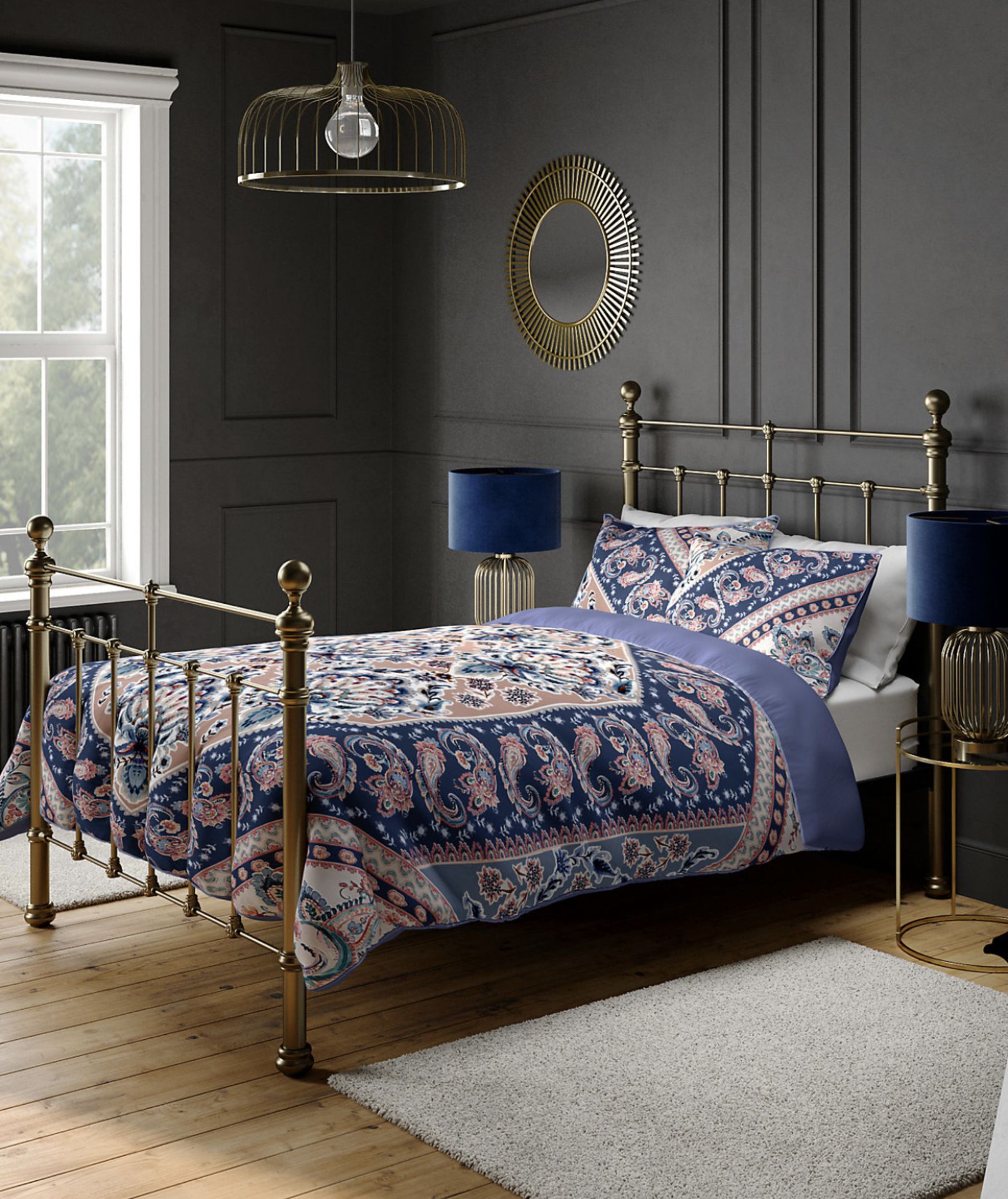 Pure Cotton Paisley Damask Bedding Set, King Size RRP £59