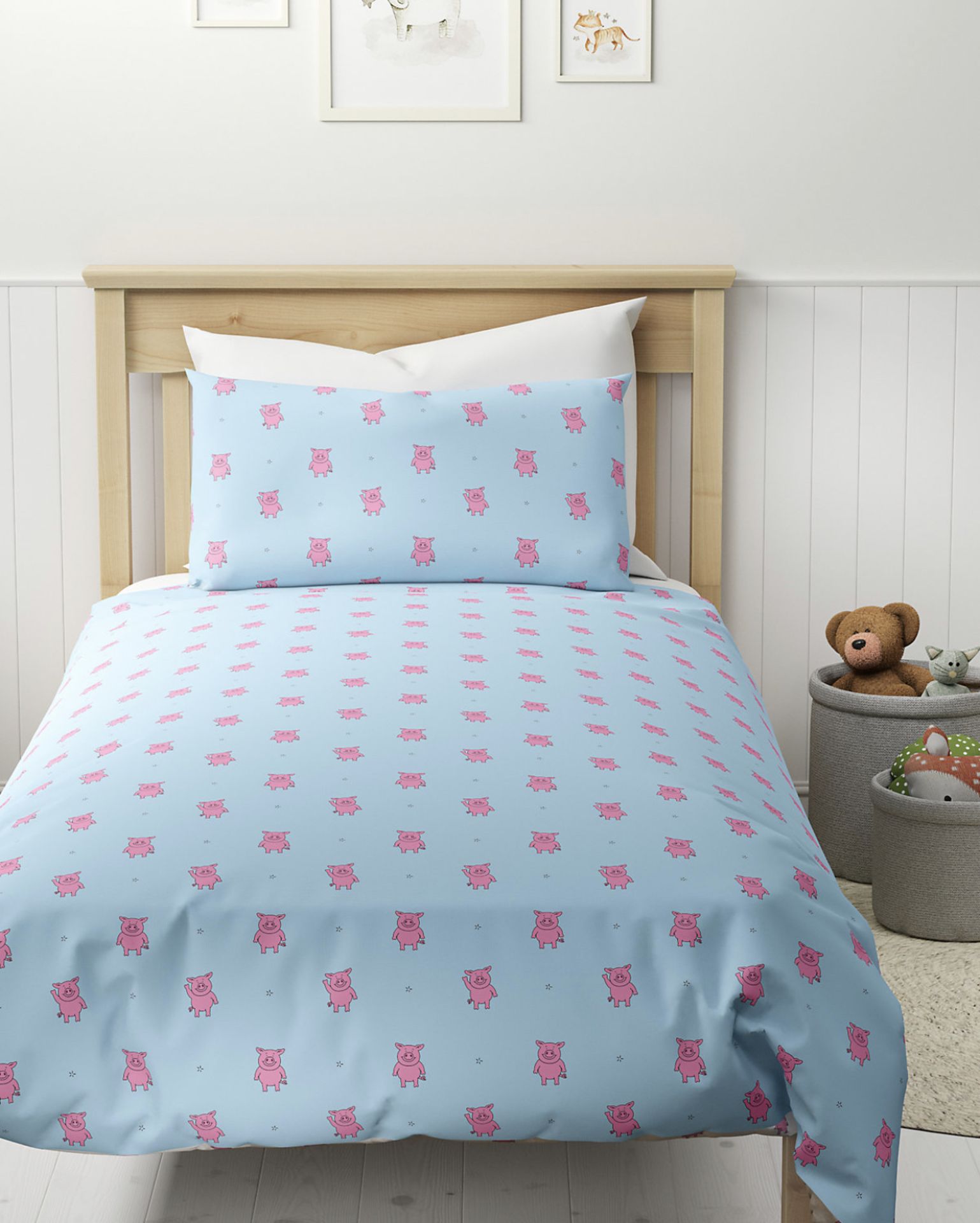 Cotton Mix Percy Pig Bedding Set, Single