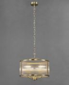 Monroe Ribbed Glass Pendant Light, Antique Brass RRP £149