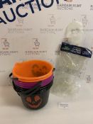 Set of 8 Halloween Buckets and Glowing Skeleton