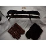 A collection of Vintage Stoat fur stole/wrap and 1 other, also included real fur mittens and Leather