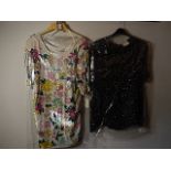 2 Vintage Beaded, Lined Frank Usher tops - White top with shoulder pads size M