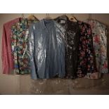 6 Shirts/blouses to include Topshop size 8 Blue denim shirt, Marks and Spencer and Principles