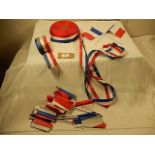 Vintage French ribbon and a collection of small French flags