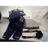 A vintage C&A toddlers dungarees set and a vintage Girl guides belt with clip and purse and unused