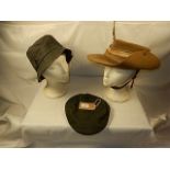 3 hats to include Barbour (size XL) and Richards & Thirkell (size L ) - Mannequin heads not included