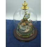 The Romance of Steam Flying Scotsman Village Clock under Glass Dome 10 inches tall