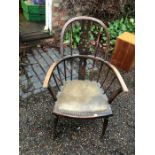 Vintage Windsor Armchair with green leather seat