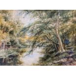 Alice White (exh.1880-1889) watercolour "End of the lake - Highams" 28 x 38 cm initialled and