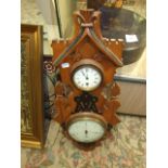 Antique Wood Cased Barometer and Clock