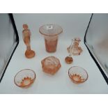 7 various pieces of orange glass