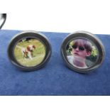 2 Round Sheffield Silver Plated Photo Frames 12 cm wide