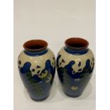 Pair of pottery vases marked on base, 21cm tall
