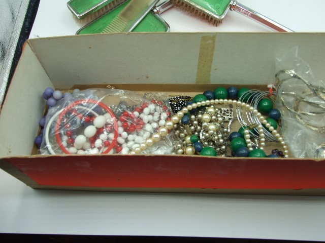 Box of costume Jewellery and Dressing Table Set