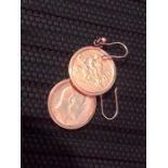 Pair of Half Sovereign Earrings in 9 ct Mounts 10.28 grams gross weight