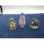 4 Langham Glass Paperweights tallest 5 1/2 inches ( owl has chipped ear )