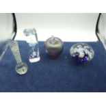 Glass Apple , 2 Paperweights and bud vase