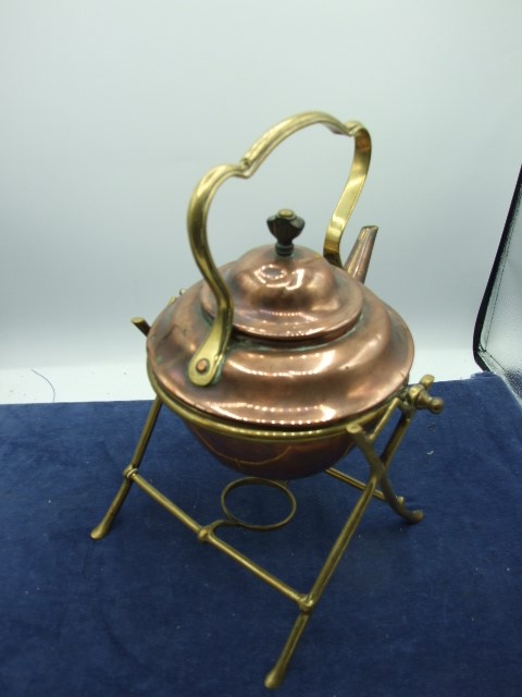 Copper Spirit Kettle on Brass Tipping Stand - Image 4 of 5