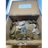 wooden box containing Edward VII & George V copper coins