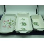 2 Maxwell Williams Fragrant Garden Oven Dishes largest 11 x 7 inches and Pillivuyt Oven Dish 7 x