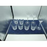 6 Cut Glass Whisky Glasses 3 1/4 inches tall & 3 Royal Doulton Wine Glasses 8 1/2 inches tall