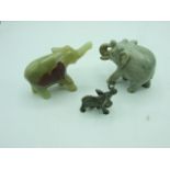 Onyx , Marble and Pewter Elephants tallest 3 1/4 inches